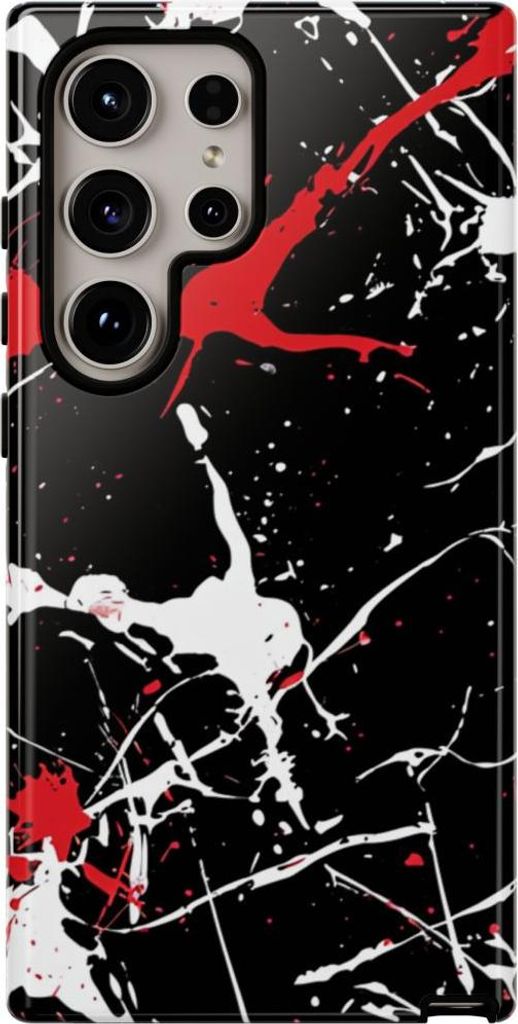 Rote und weiße Farbspritzer auf Schwarz – Hülle Kompatibel mit Samsung Galaxy S24 Ultra