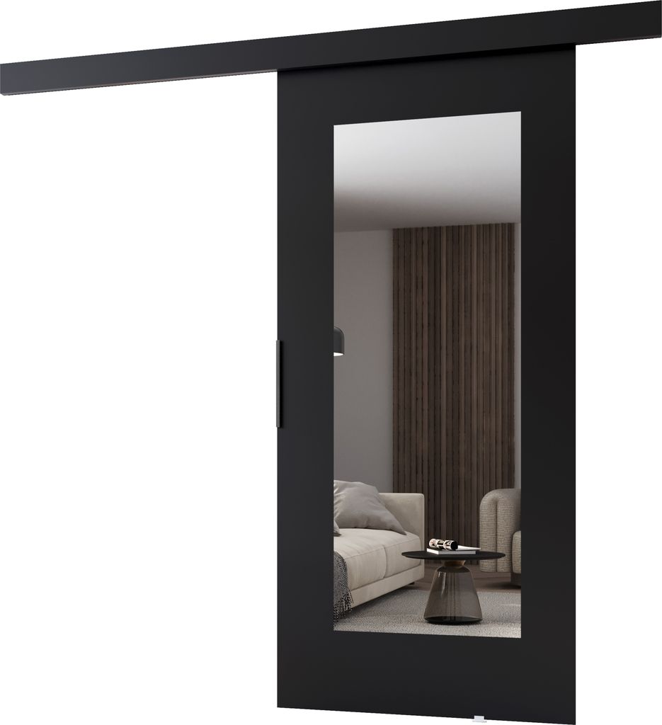 Minio, Schiebetür "CLEAN I", mit Spiegel, Zimmertür, 96 cm, Schwarze Farbe