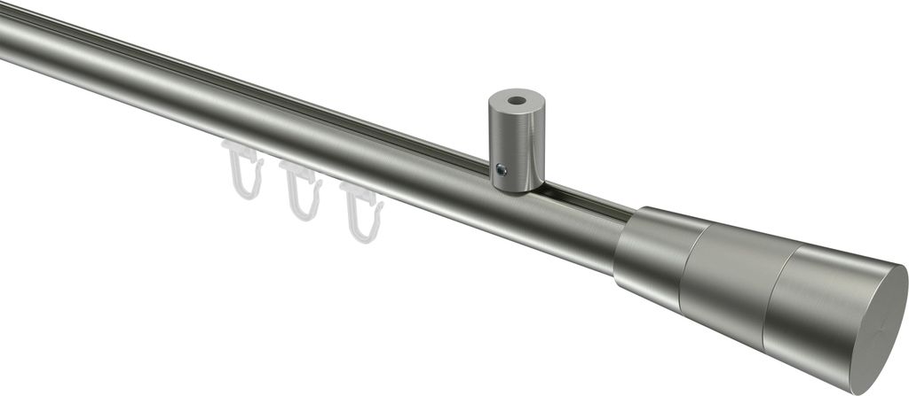 Interdeco Innenlaufstange / Gardinenstange mit Innenlauf Edelstahl-Optik, Typ Sonius Tanara (Konus Bicolor) Deckenmontage, 20 mm Ø 1-läufig, 120 cm