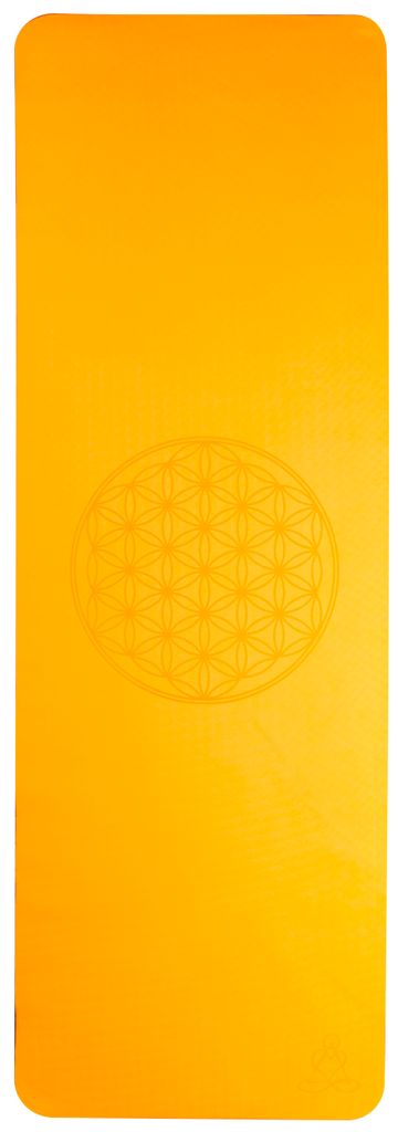 Berk Yogamatte Orange | 182 x 61 cm | 6 mm | zweischichtig | mit Blume des Lebens | aus umweltfreundlichem TPE