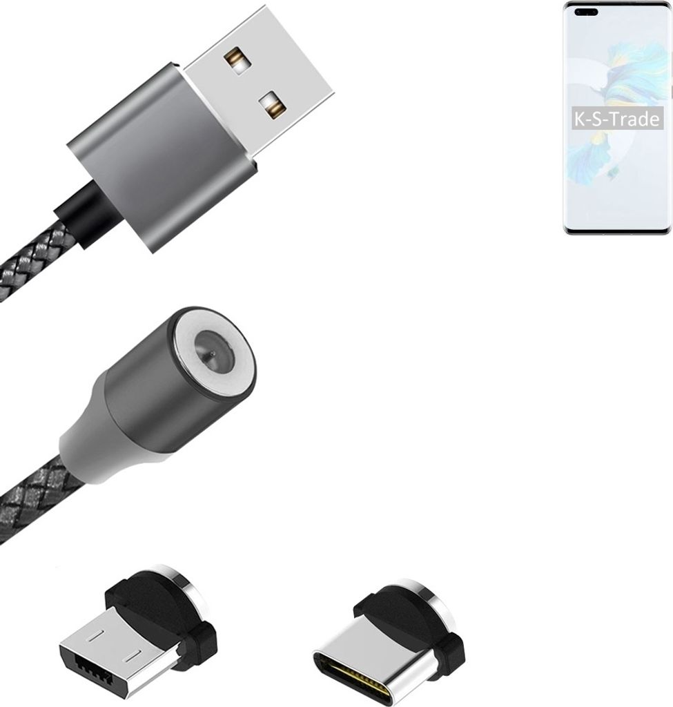 K-S-Trade Hochwertiges Magnet-Lade-kabel Sync-Kabel Daten-Kabel für HTC Desire 20+ mit USB-Typ-C-Anschluss und Micro-USB-Anschluss 2A bis zu 480mbps