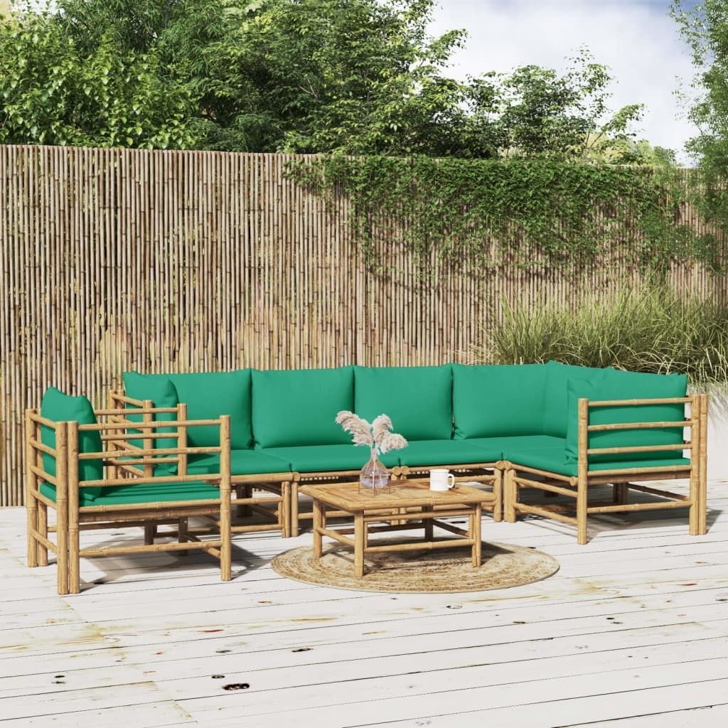 7-tlg. Garten-Lounge-Set mit Grünen Kissen Bambus , Gartenmöbel-Sets Design 2024