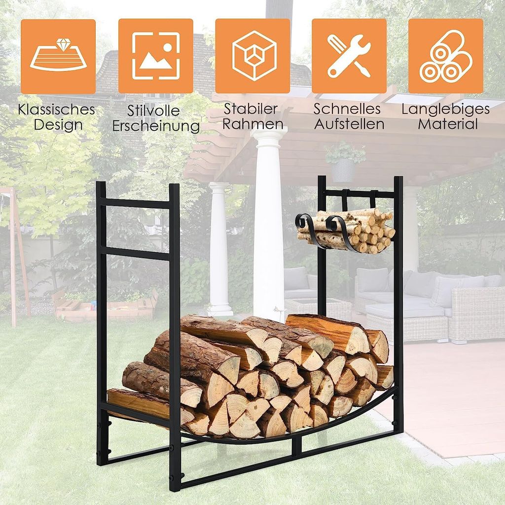 COSTWAY Kovový stojan na palivové dřevo, stojan na palivové Obrázek produktu 6