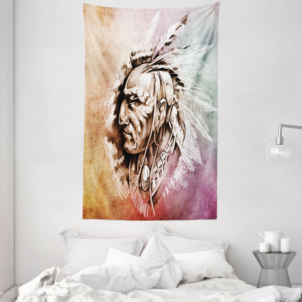 ABAKUHAUS Einheimische Wandteppich und Tagesdecke, American Native Sketch aus Weiches Mikrofaser Stoff Waschbar ohne Verblassen Digitaldruck, 140 x...