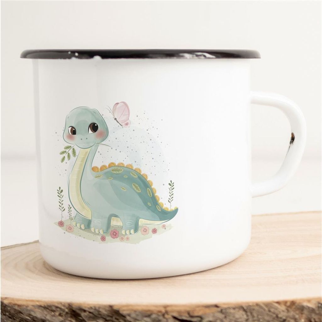 Huuraa Emaille Tasse Dino Baby Geschenk Kaffeebecher Vintage 300ml Dino Baby Präsent