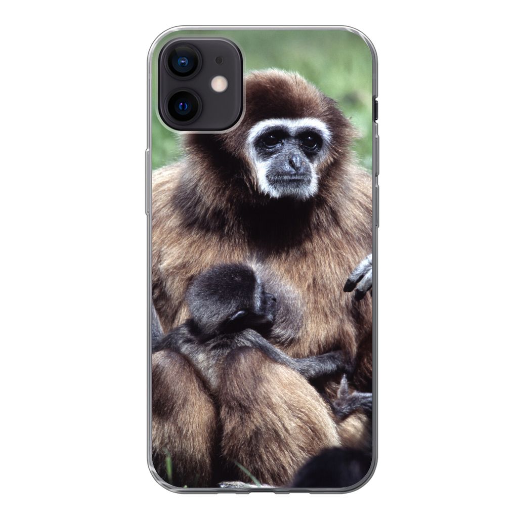 MuchoWow Handyhülle Schutzhülle Hülle für iPhone 12 mini Affe - Pflanzen - Jung Silikon Softcase Handy Hülle - Bild