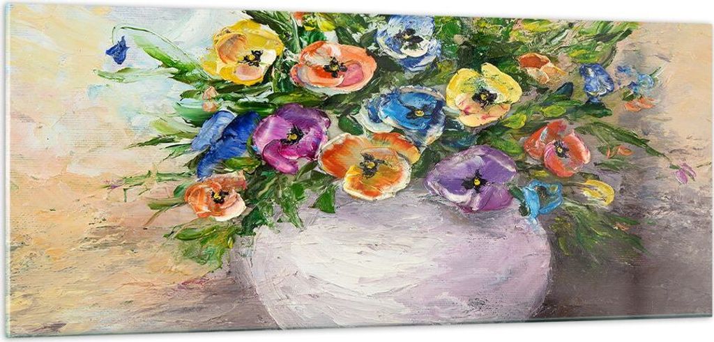 Bilder auf glas - Blumen Blumenstrauß Vase bunt - 100x40cm - Glasbilder - Wandbilder - Kunstdruck - zum Aufhängen bereit - Wanddekoration aus Gla...