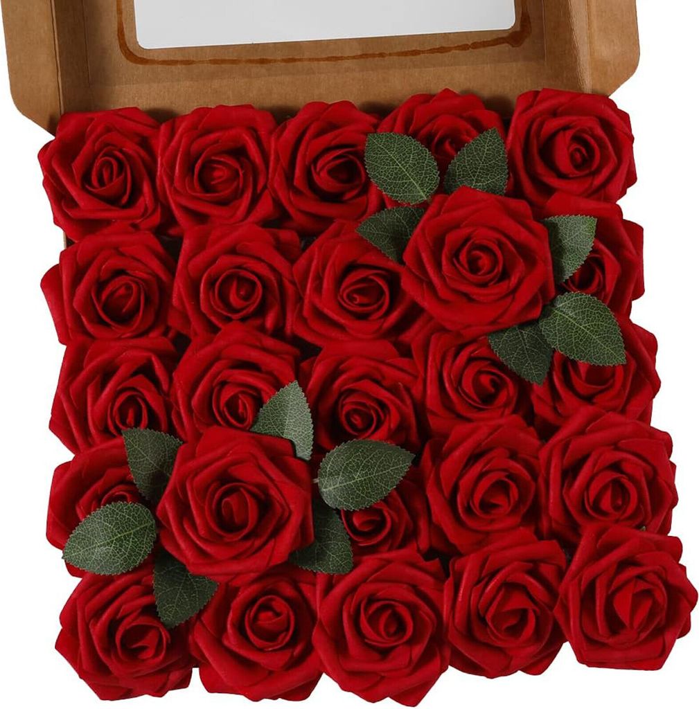 MODFU Künstliche 25 Rosenblüten, Schaumrosen, künstliche Blumen, Rosenköpfe, gefälschte künstliche Rosen für Hochzeitsstrauß, Braut, Heimde...