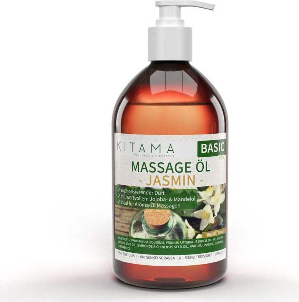 Kitama Aroma Massageöl Jasmin 500ml I Pflegendes Körperöl für Massagen I Aroma-Öl für Massage, Thai-Massage & Spa