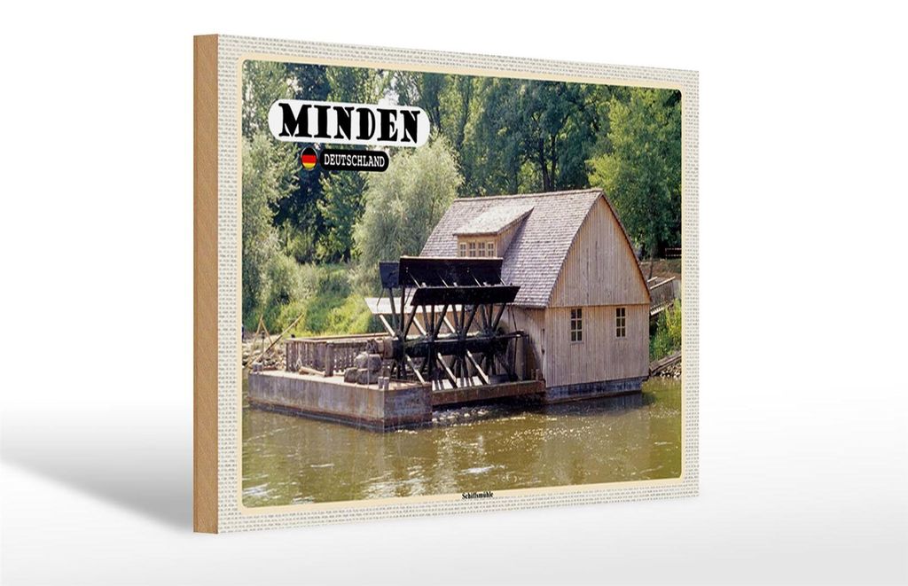 Holzschild Städte Minden Schiffsmühle Fluss 30x20cm Produktbild 