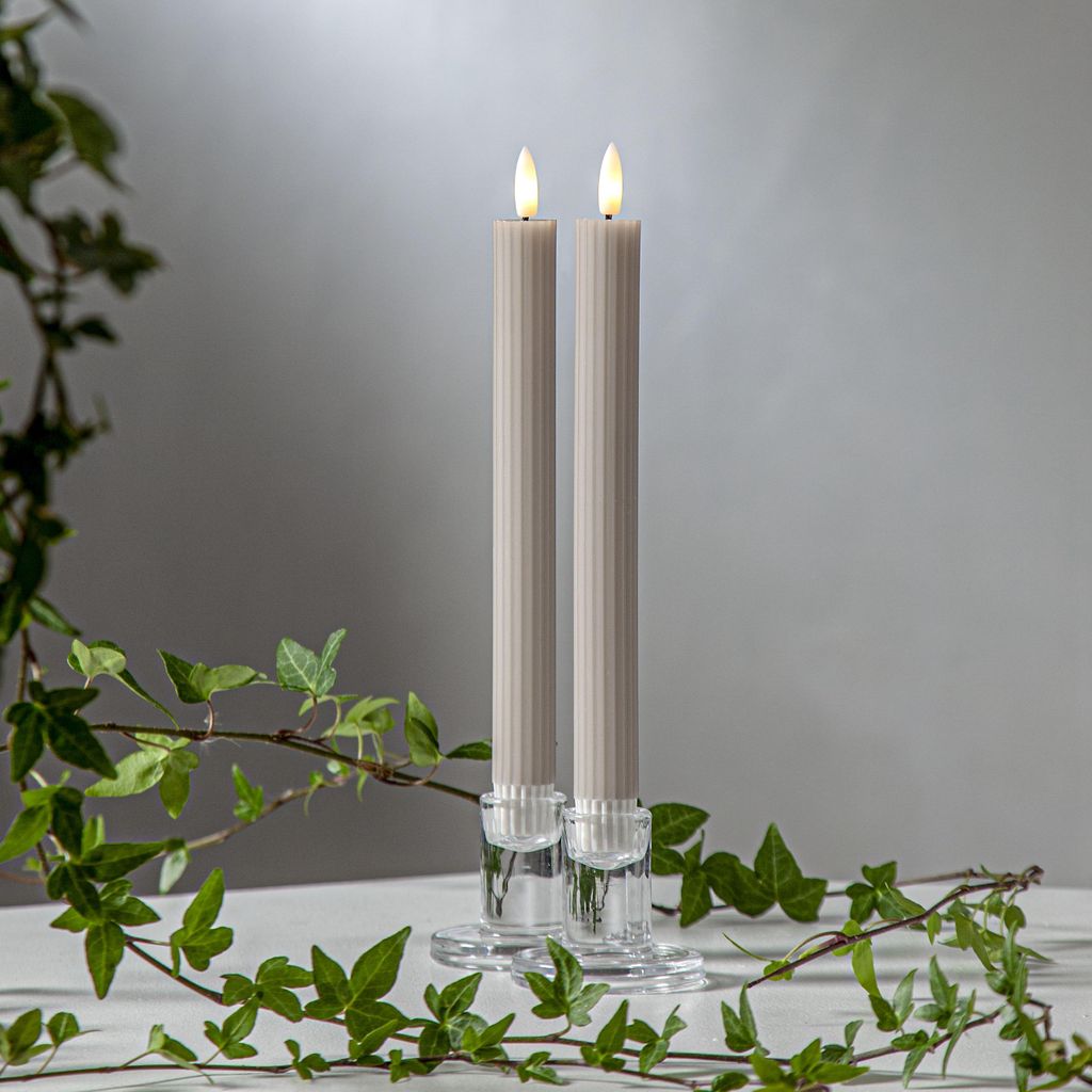 Zestaw 2x świeca Led woskowa obiadowa FLAMME STRIPE beżowa Zdjęcie produktu 