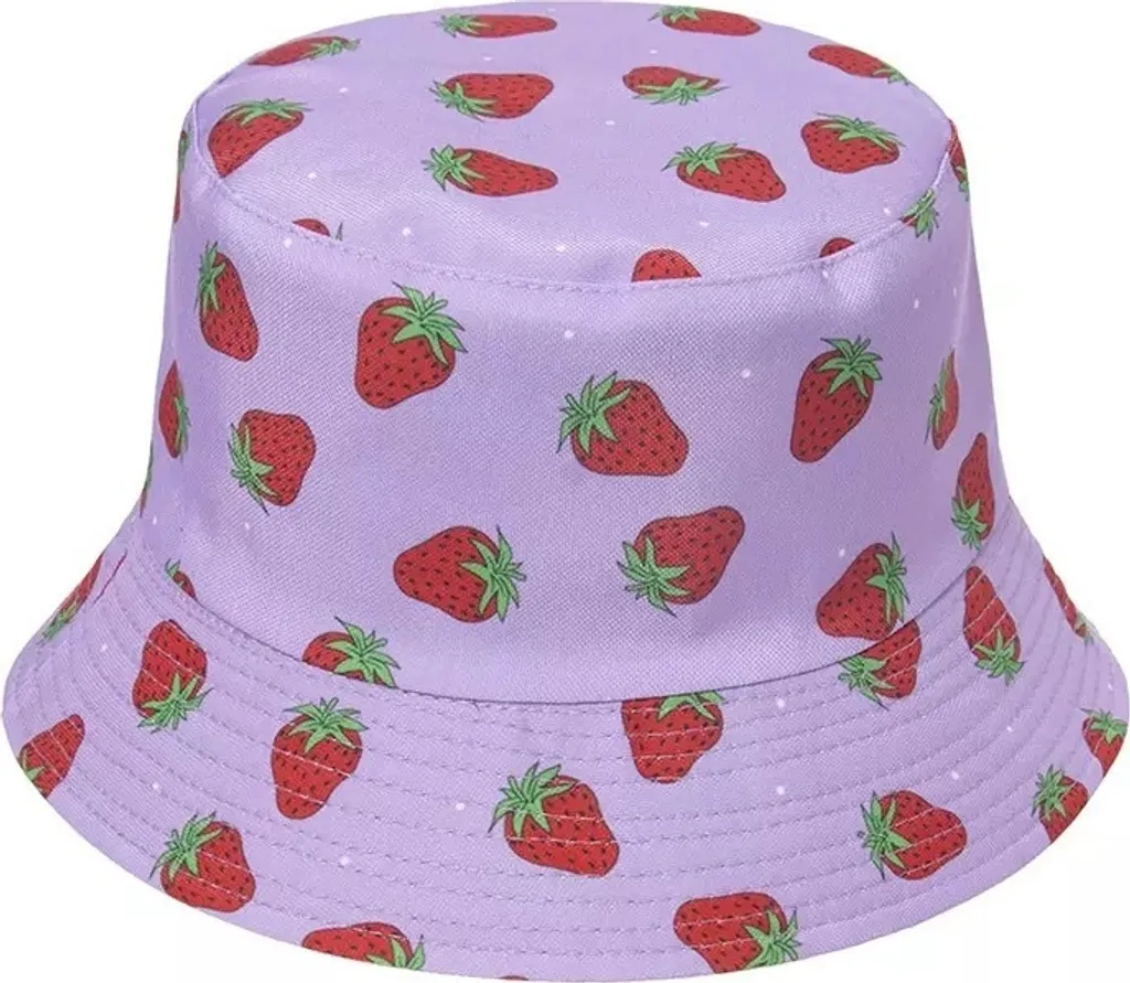 Cappello a Secchiello Strawberries Viola - Moda Estiva 2023 KP22920