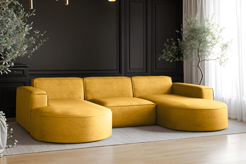 Kaiser Möbel Ecksofa Modena U-Form, Sofa Elegant und Moderne Stoff Salvador Gelb