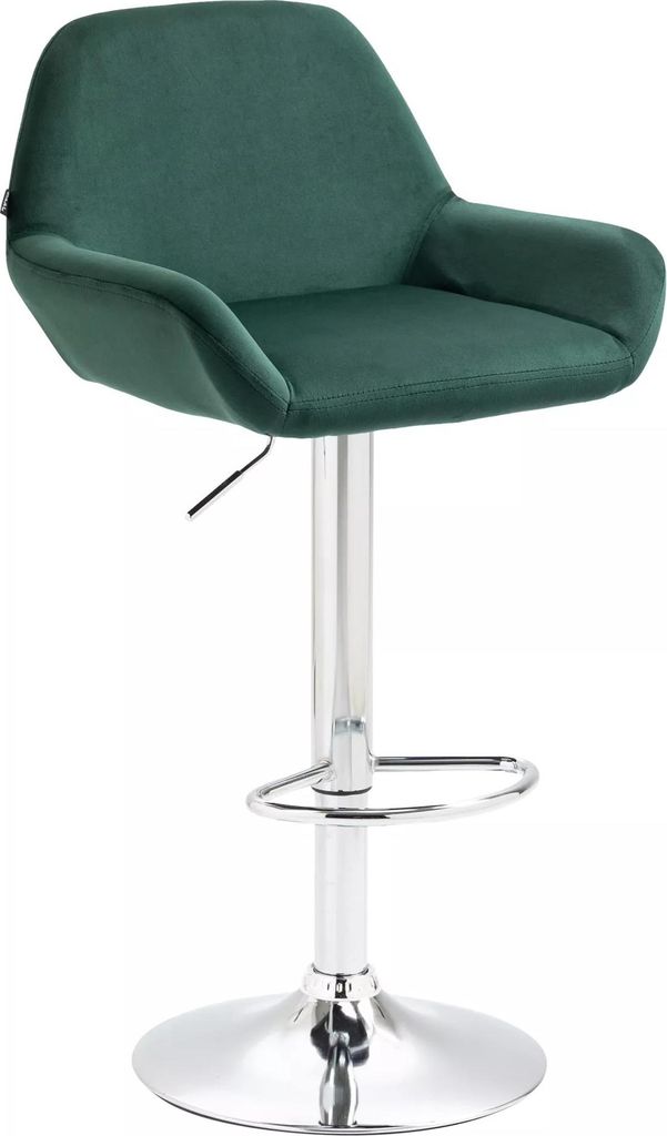 In And OutdoorMatch Samt Barhocker Leann grün - 1er Set - 63-83cm Sitzhöhe - Mit Rückenlehne - Höhenverstellbar - Für Küche und Bar - Ergonom...