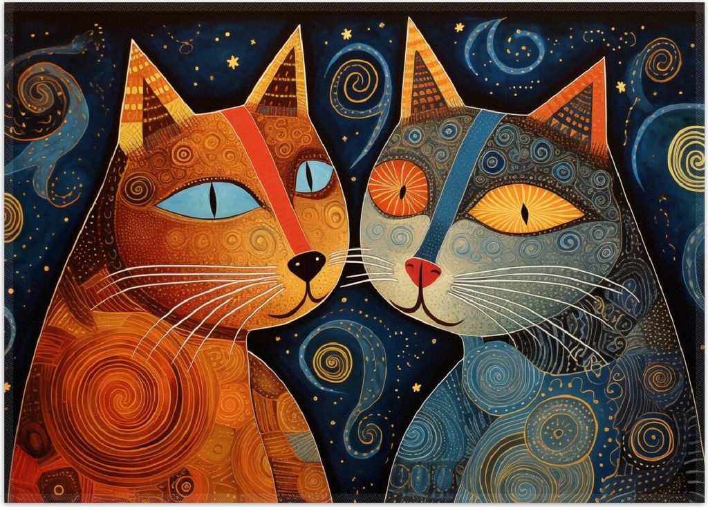 Wallario Premium Teppich, Größe 50 x 70 cm, Kosmische Katzenfreunde