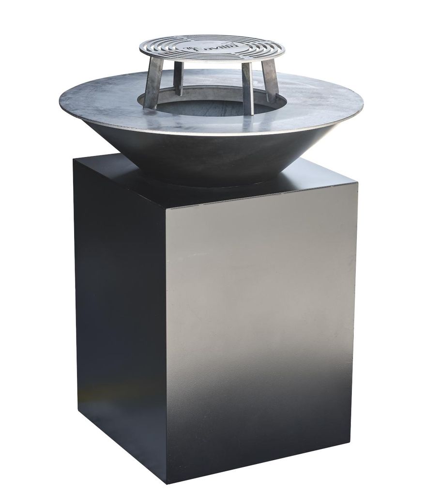 The Favilla Fuego Feuerschale mit Grillplatte & Plancha in Schwarz | Mit Grillring, Feuerschale für Garten und Terrasse, Outdoor Feuerstelle mit G...