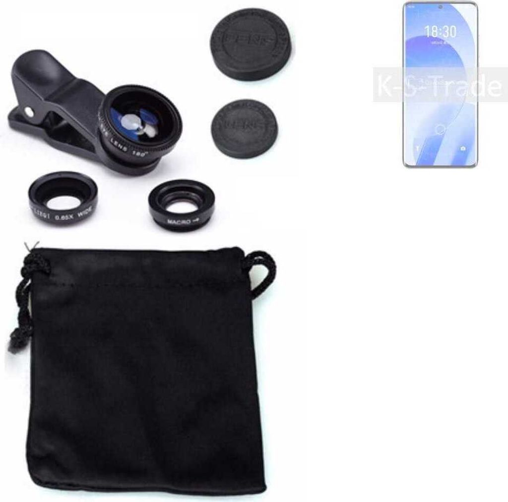 K-S-Trade Smartphone Kamera Linsen Set Kompatibel mit Meizu 18s 3in1 Clip-On Kamera Adapter Macro Weitwinkel FishEye Fischauge Objektiv Linse