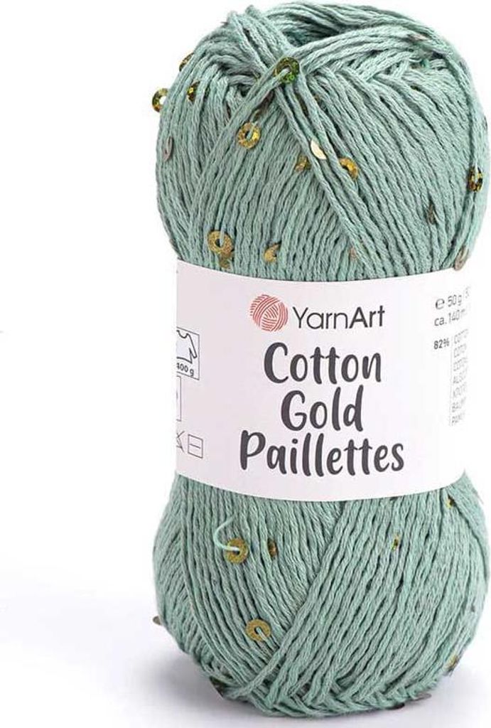 YarnArt Baumwolle Gold Paillettes Garn: Grüner Glanz für Produktbild 