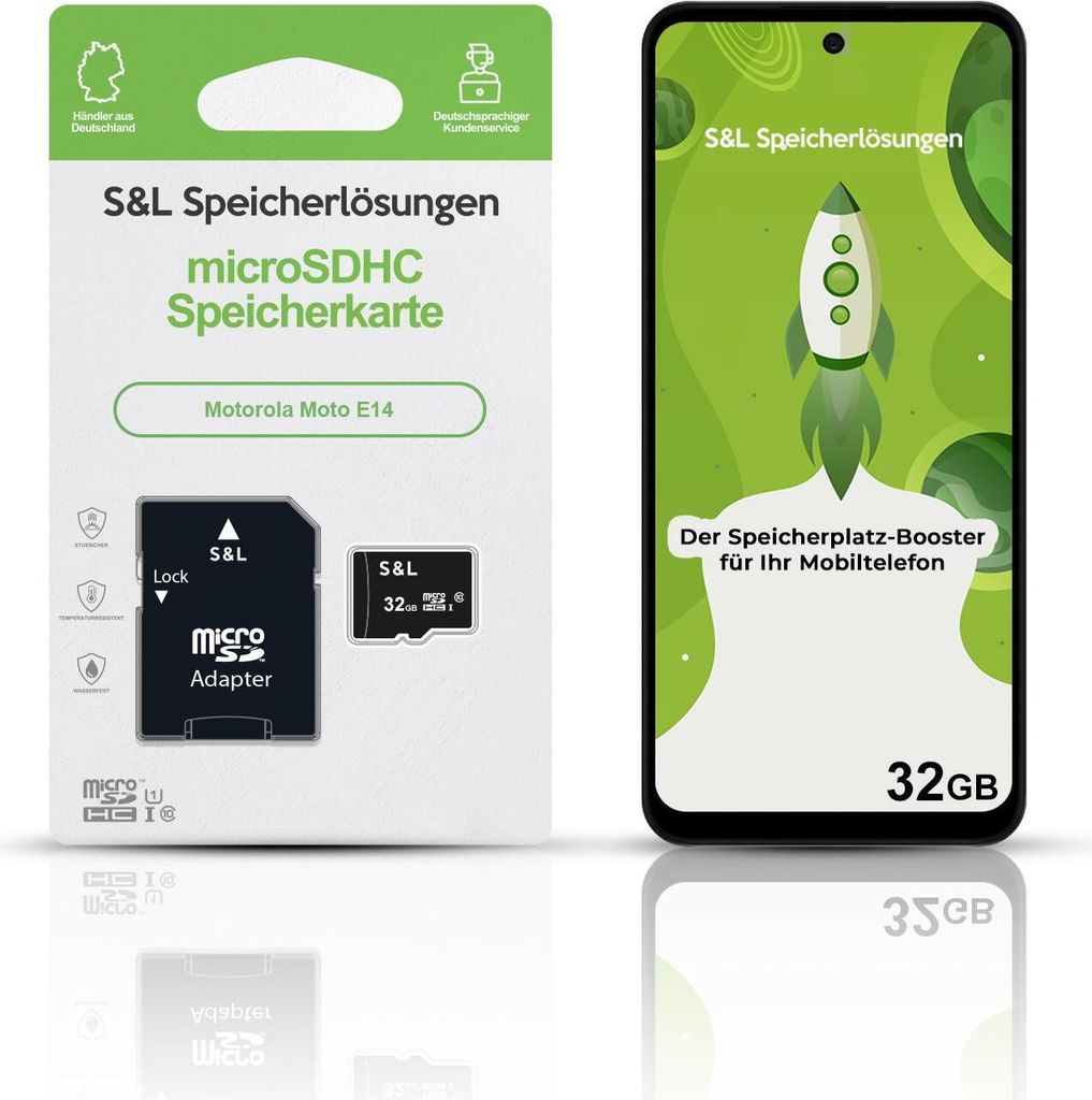microSD Speicherkarte S&L für Motorola Moto E14 - Speicherkapazität: 32 GB