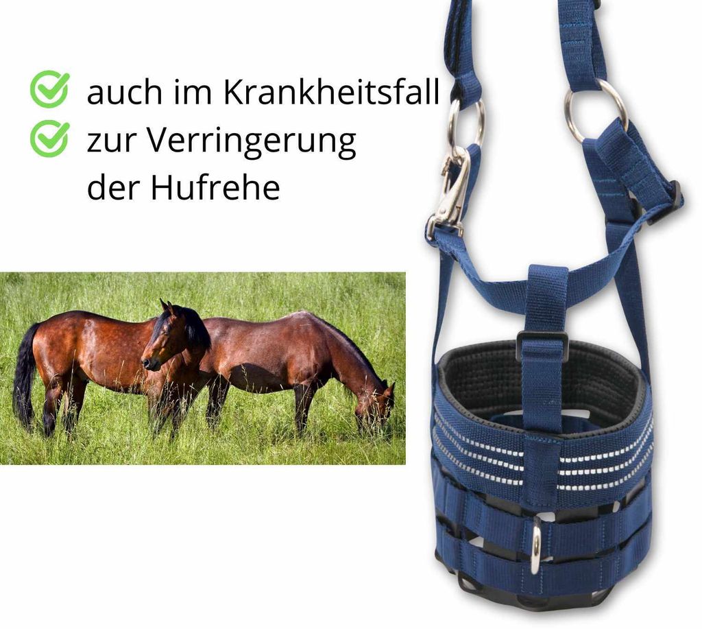 AMKA Maulkorb Fressbremse für Pferde mit Gummieinsatz, Kopfstück stufenlos verstellbar, dunkelblau Größen lt. Maßtabelle, Größe:Warmblut