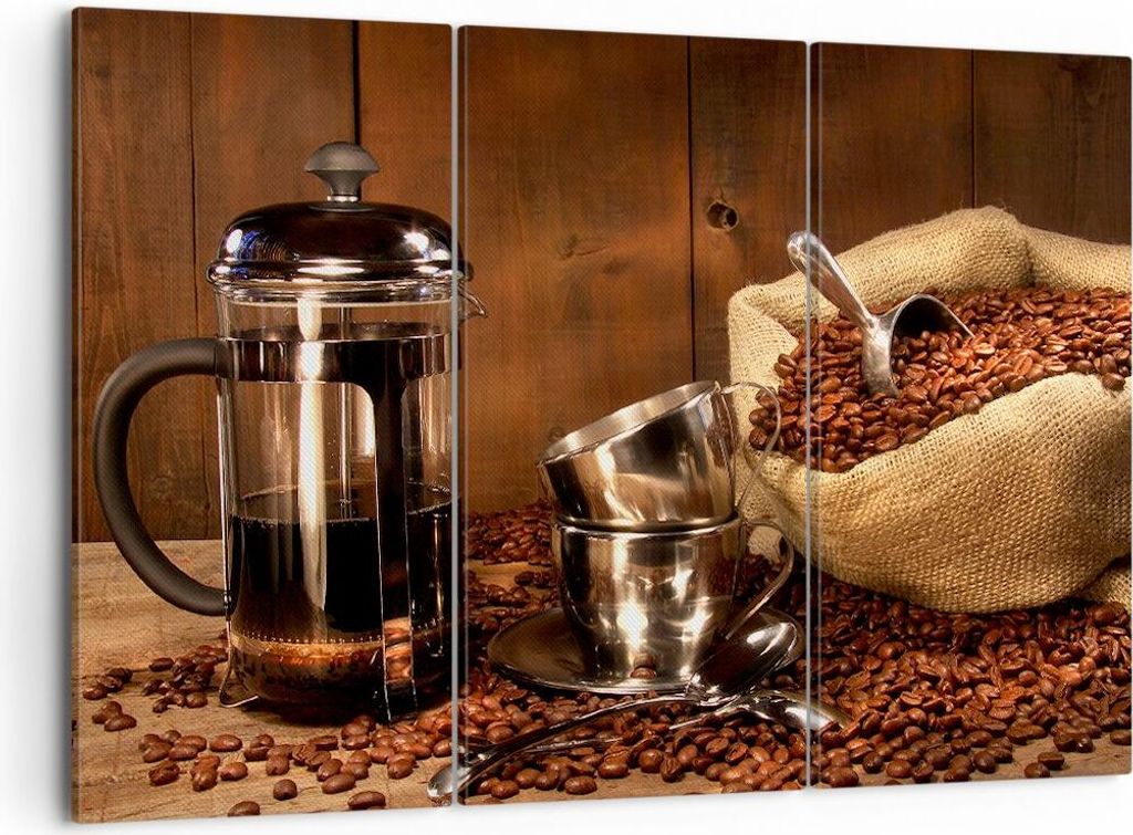 Bild auf Leinwand - Leinwandbild - Kaffeebohnen gerösteter Kaffee Tasse - 105x70cm - Wand Bild - Wanddeko - Leinwanddruck - Bilder - Kunstdruck - ...