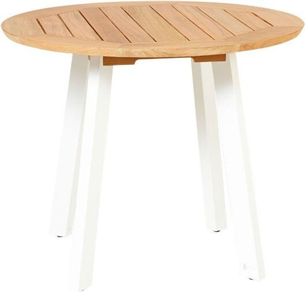 Diana Tisch Rund Durchmesser 95 cm aus Teakholz Natur Beine Alu Weiß