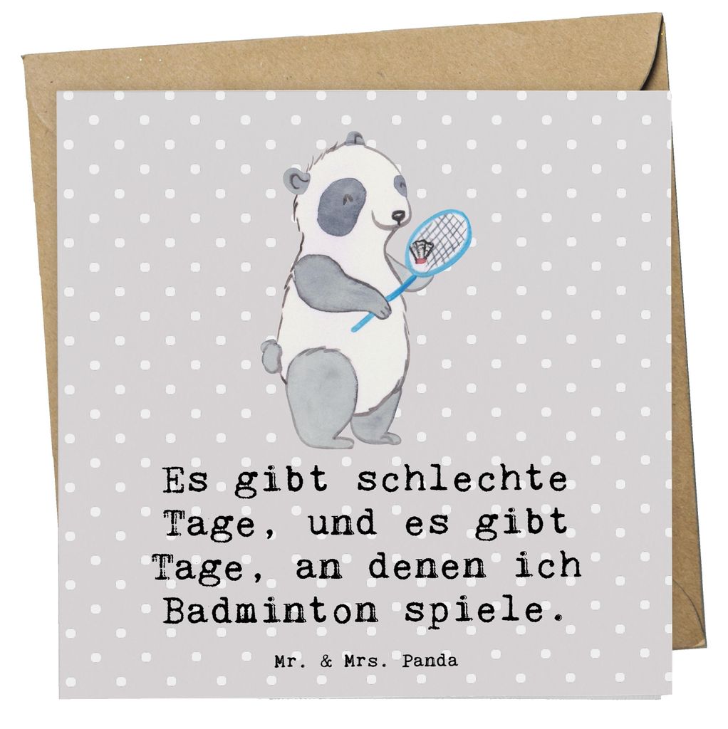 Mr. & Mrs. Panda doppelkarte Panda Badminton - Grau Pastell - Geschenk, faltkarte, anlasskarte, Grußkarte, Glückwunschkarte, spielen, Klappkarte