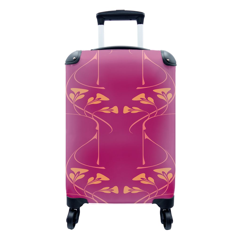 MuchoWow Koffer Handgepäck Trolley Rollkoffer Kleine Reisekoffer mit 4 Rollen - Rosa - Orange - Jugendstil - Muster - Cabin Size < 55x40x23 cm &...