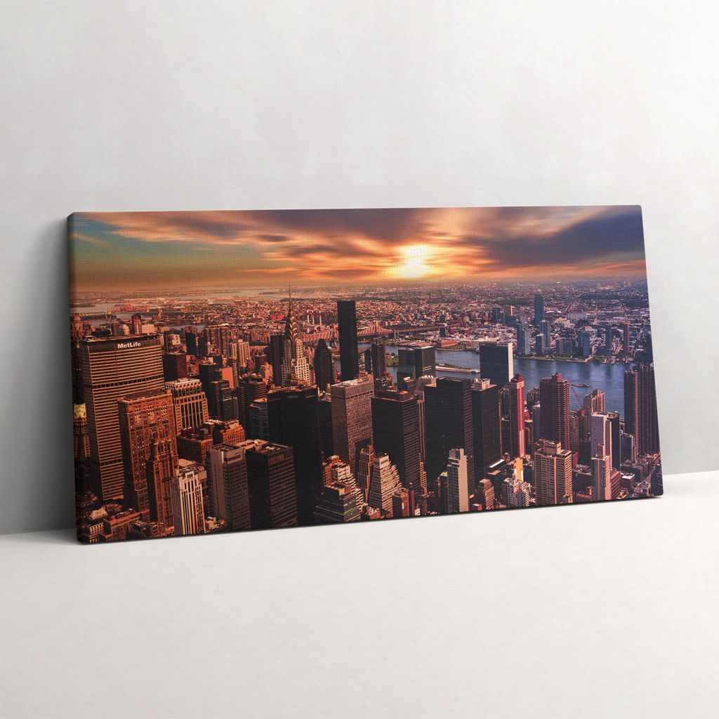 Panorama der Stadt im Westen New Yorks – Leinwandbild Wandbild – 100x50 cm – Leinwandbilder – Wandbilder – Schlafzimmer – Flur