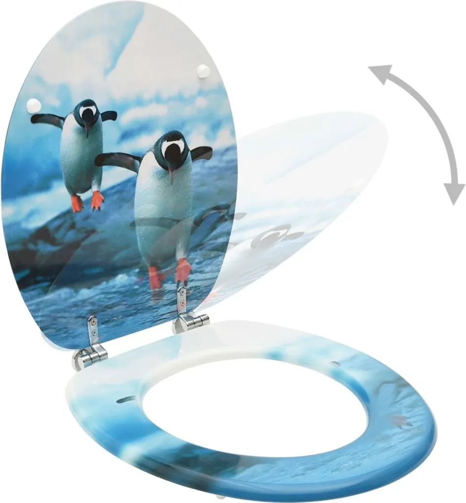 2x Sedili WC in MDF Design Pinguino - Alta Qualità Cerniere Zinco