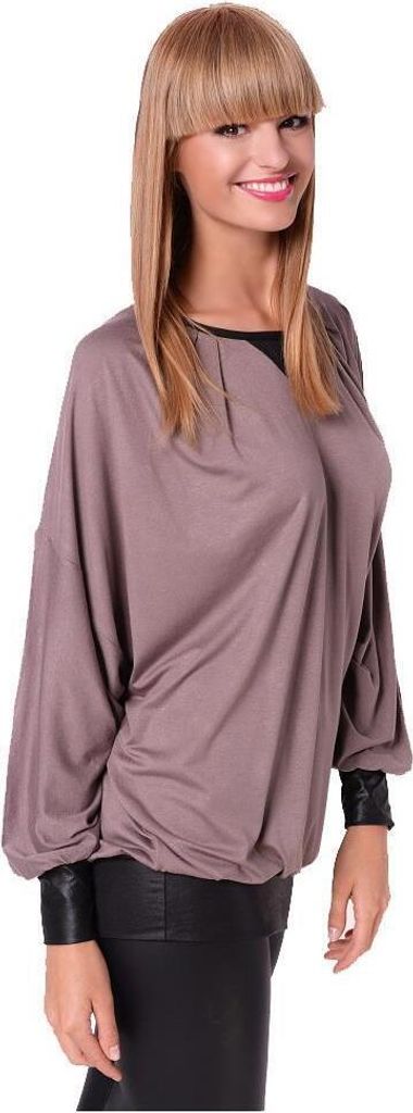Damen Sweatshirt Shirt Pullover Pulli Oversized Langarm Tunika Bluse; Cappuccino/S/M