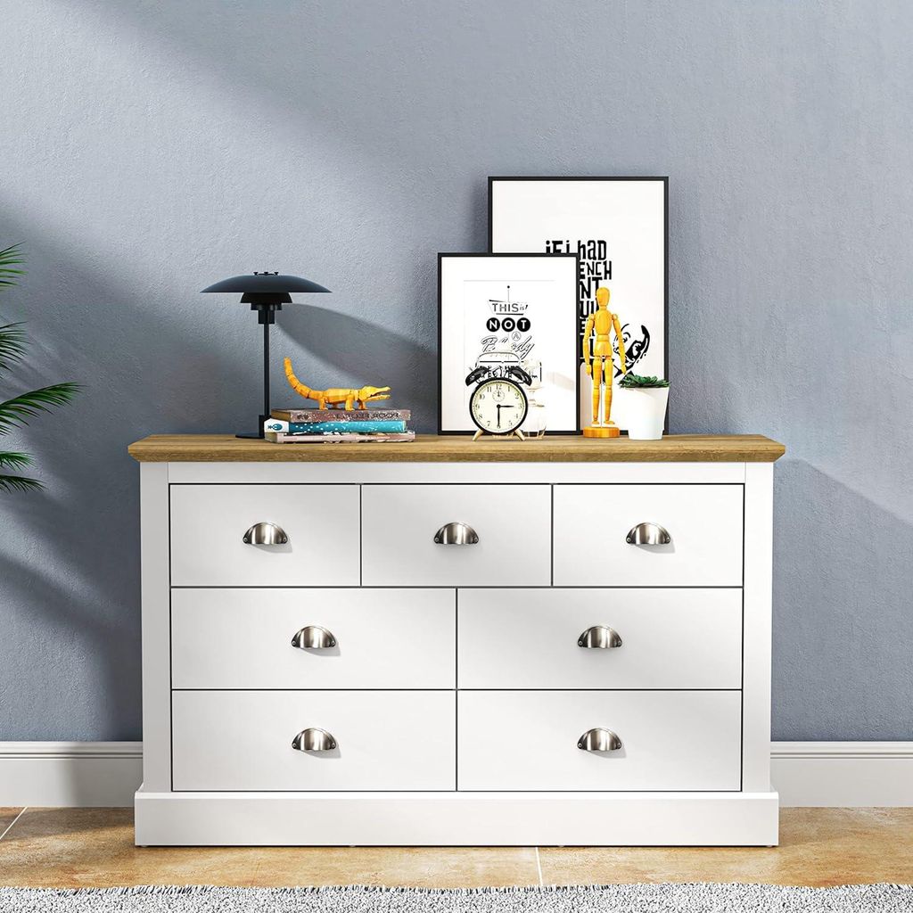 Galano Commode 7 tiroirs bois blanc 119 x 73,6 x 35,3 cm Image du produit 