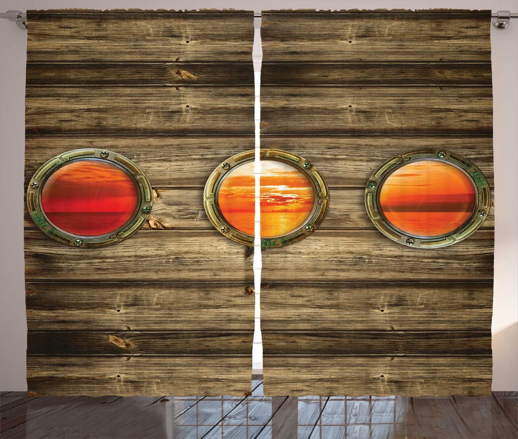 Rideau nautique en bois rustique avec crochets et boucles 280 x 225cm