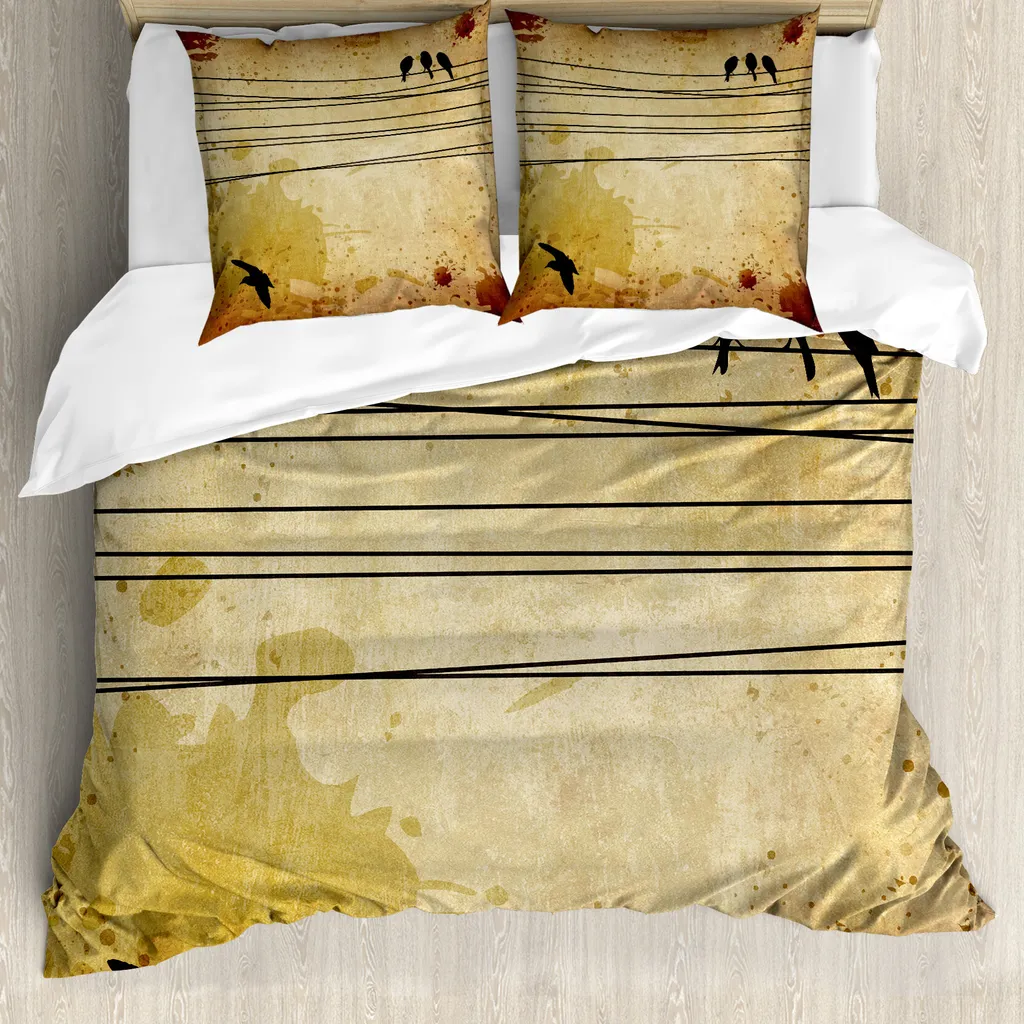 Set Letto ABAKUHAUS Grunge Uccelli: Estetica Senape e Comfort Anallergico