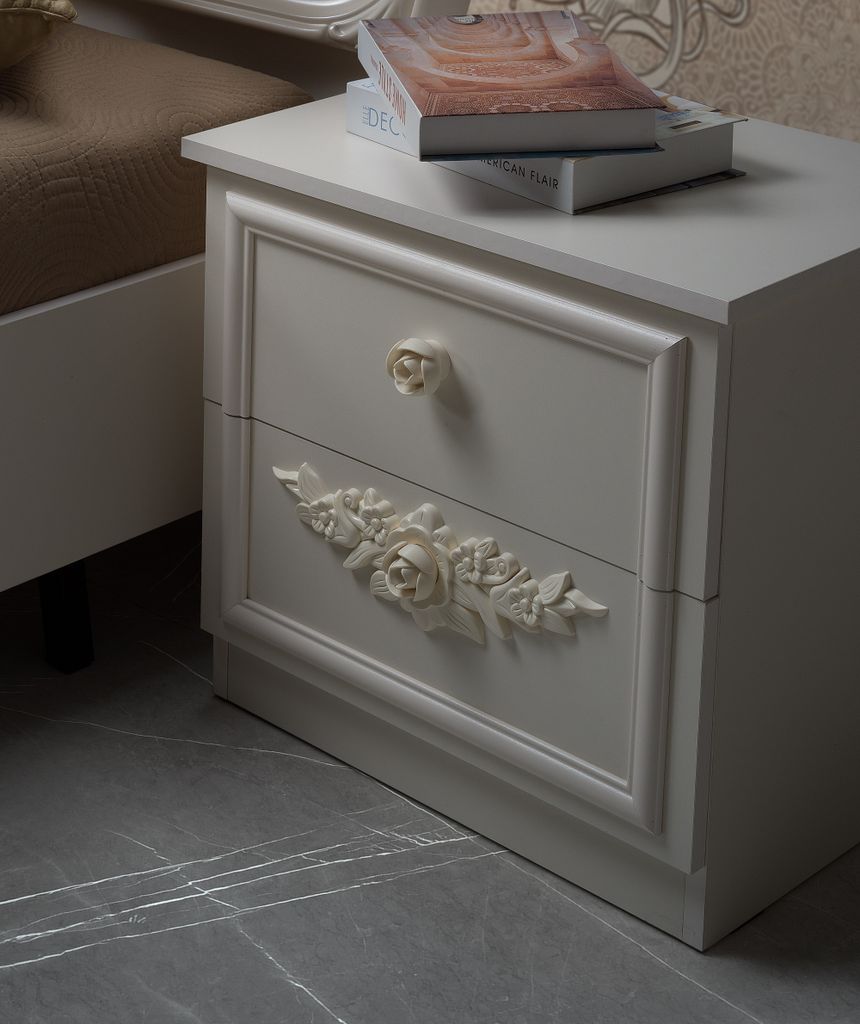 Barock Nachtkonsole Nora im 2er Set in Weiß / Beige