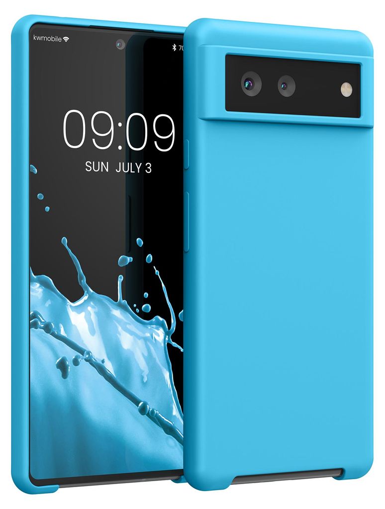 kwmobile Handyhülle für Google Pixel 6 Hülle - Case Silikon - Kabelloses Laden - Schutzhülle Cover in Meerblau