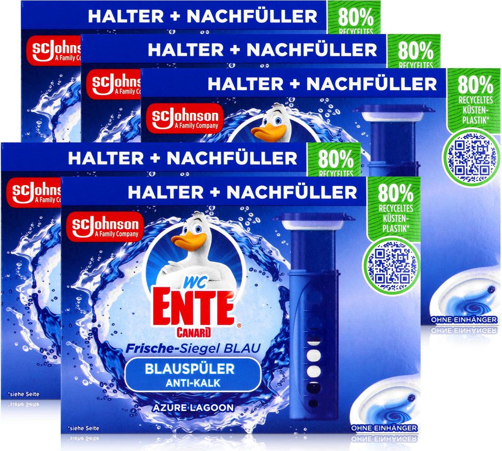 WC Ente Frische-Siegel Blau Blauspüler Anti-Kalk Azure Lagoon 36ml (5er Pack)
