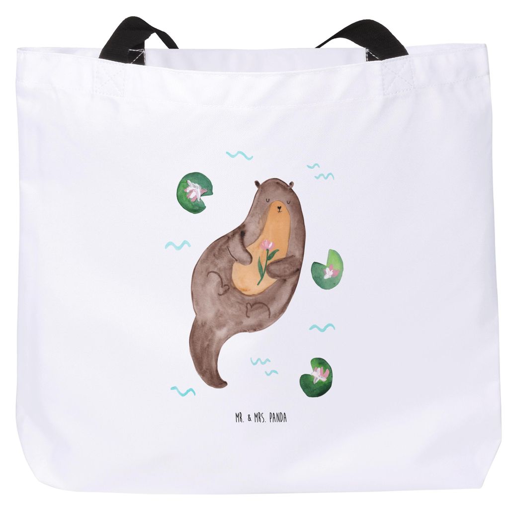 Mr. & Mrs. Panda Tote Bag Otter Seerose - Weiß - Geschenk, Schultasche, Reisetasche, Seeotter, Einkaufstasche, glücklich, Wasser, Tasche, Fluss, ...