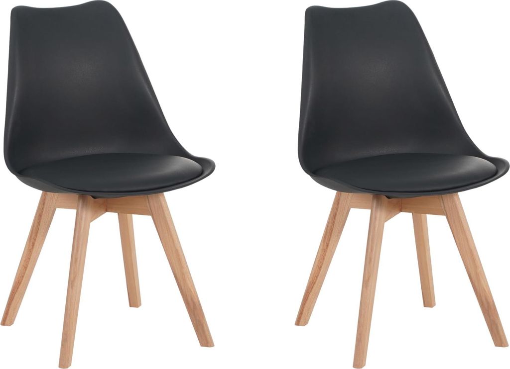 2er Set Esszimmerstuhl Lovelace | Farbe: Schwarz | Sitzschale Kunststoff & Sitzpolster Kunstleder | Stuhlbeine Massivholz Buche | 49 x 54 x 82 cm |...