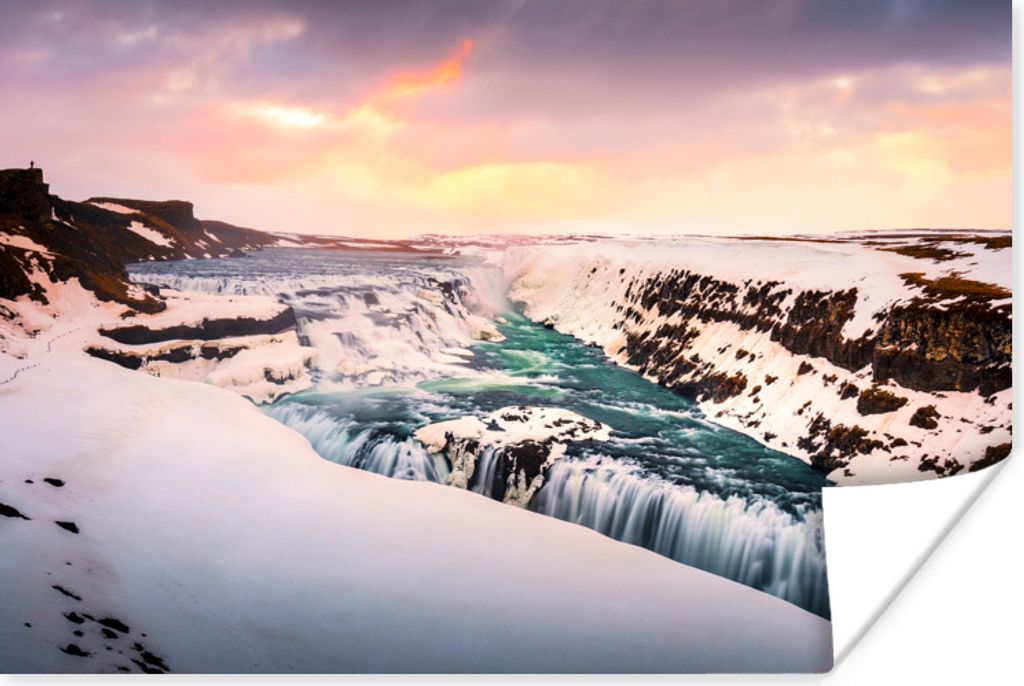 MuchoWow Poster Eisbildung am Gullfoss-Wasserfall in Island 60x40 cm - Schlafzimmerdekoration