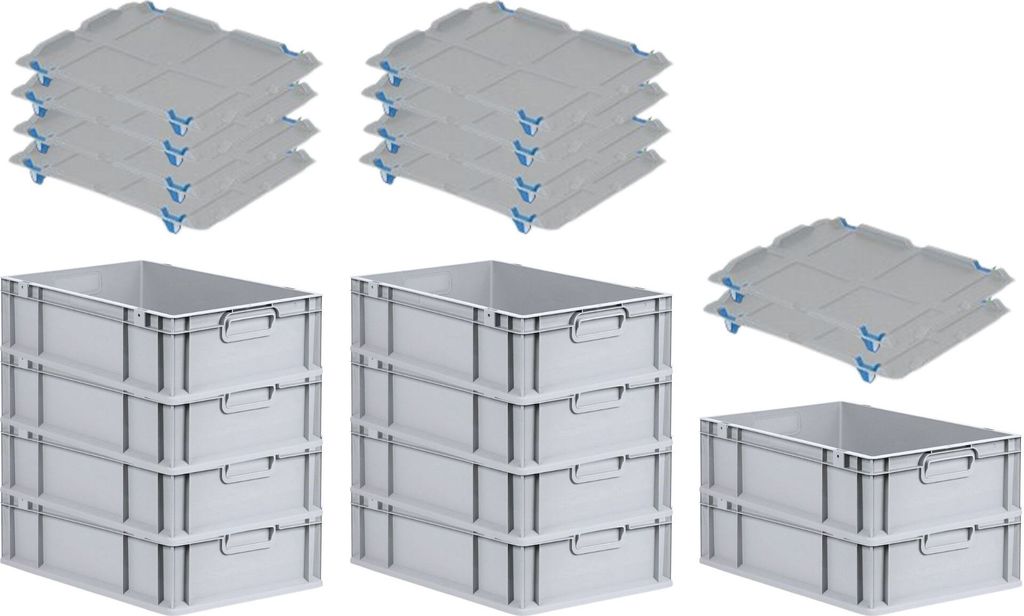 SparSet 10x Eurobox NextGen Economy mit Auflagedeckel und 4x Schiebeschnappverschlüsse Blau | Griffe geschlossen | HxBxT 17x40x60cm | 34 Liter | E...
