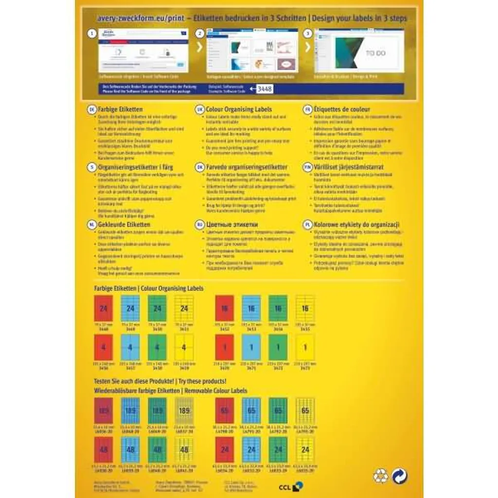 Avery 3459 Etichette Gialle A4 105x148mm - 400 Pezzi per Ufficio - 15