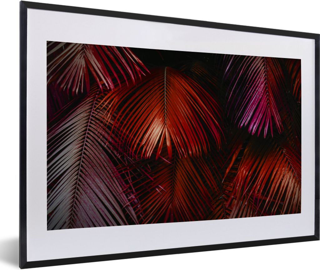 MuchoWow Gerahmtes Poster Palmenblatt - Dschungel - Rot 60x40 cm - Poster mit Schwarzem Bilderrahmen Wandposter Rahmen Foto Bilder - Schlafzimmer...