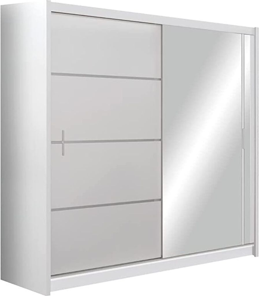 Kleiderschrank Vista mit Spiegel 203 cm, Schwebetürenschrank, Garderobeschrank Schlafzimmer; Wohnzimmerschrank; Korpus Schrank Farbe: Weiss; Farbe...
