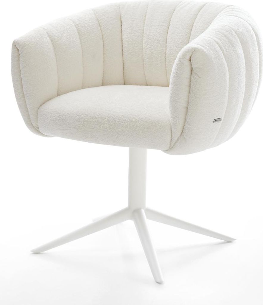 DELIFE Drehstuhl Jada-Flex Bouclé Soft Beige Fußkreuz Weiß 360° drehbar Wippfunktion Taschenfederkern
