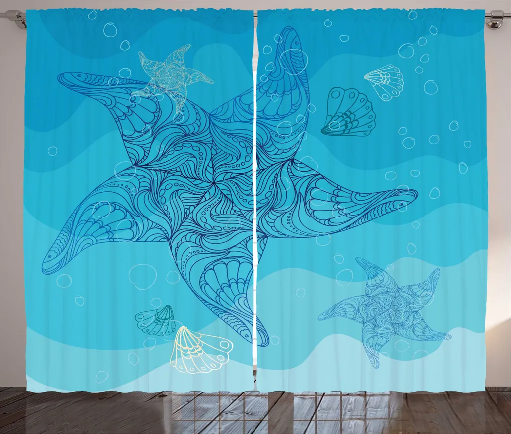 Rideaux universels à boucles motif créature marine bleu 280 x 225 cm