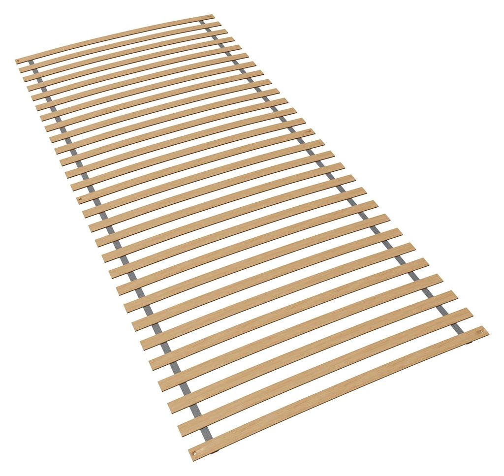 Rollrost 90 x 200 cm, 28 Latten, Blauer Engel , fertig montiert und gerollt, Traglast 130 kg, ergonomischer Lattenrost aus Buchenholz