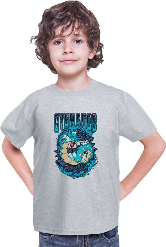 Kinder T-Shirt Japan Anime Manga Pokemon Gyarados, 9-11 Jahr - 140 / Grau