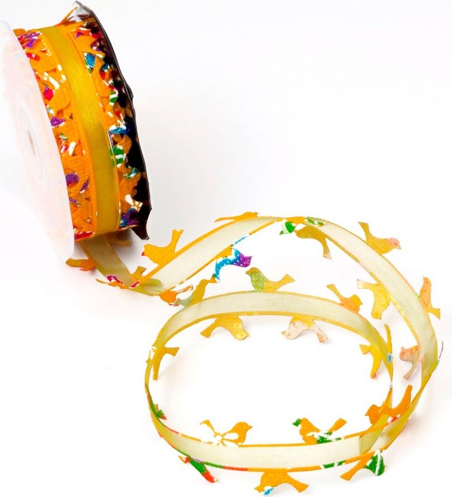 Organza-Ziergirlande "Colorful Birds" - gelb - 25mm - 10m - 90131 110