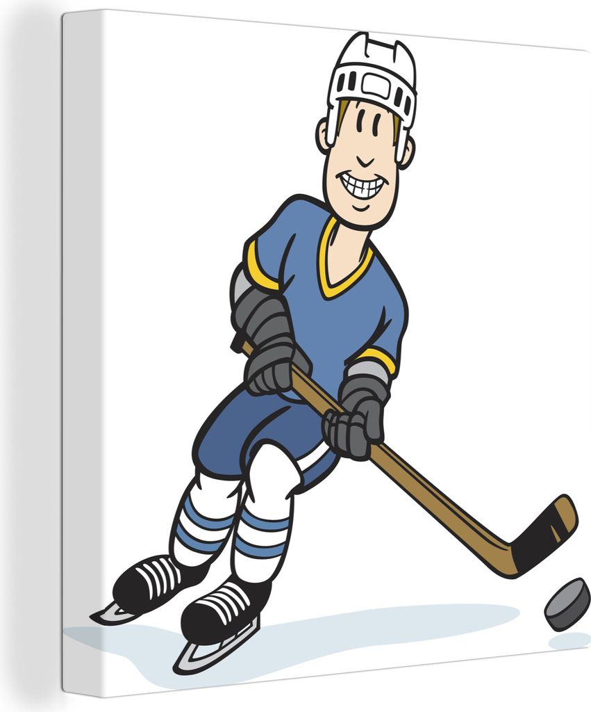 OneMillionCanvasses - Leinwandbilder - Bild auf Leinwand Wandbild Leinwandbild Ein Eishockeyspieler mit einem blauen Hemd gibt den Puck in einer ...
